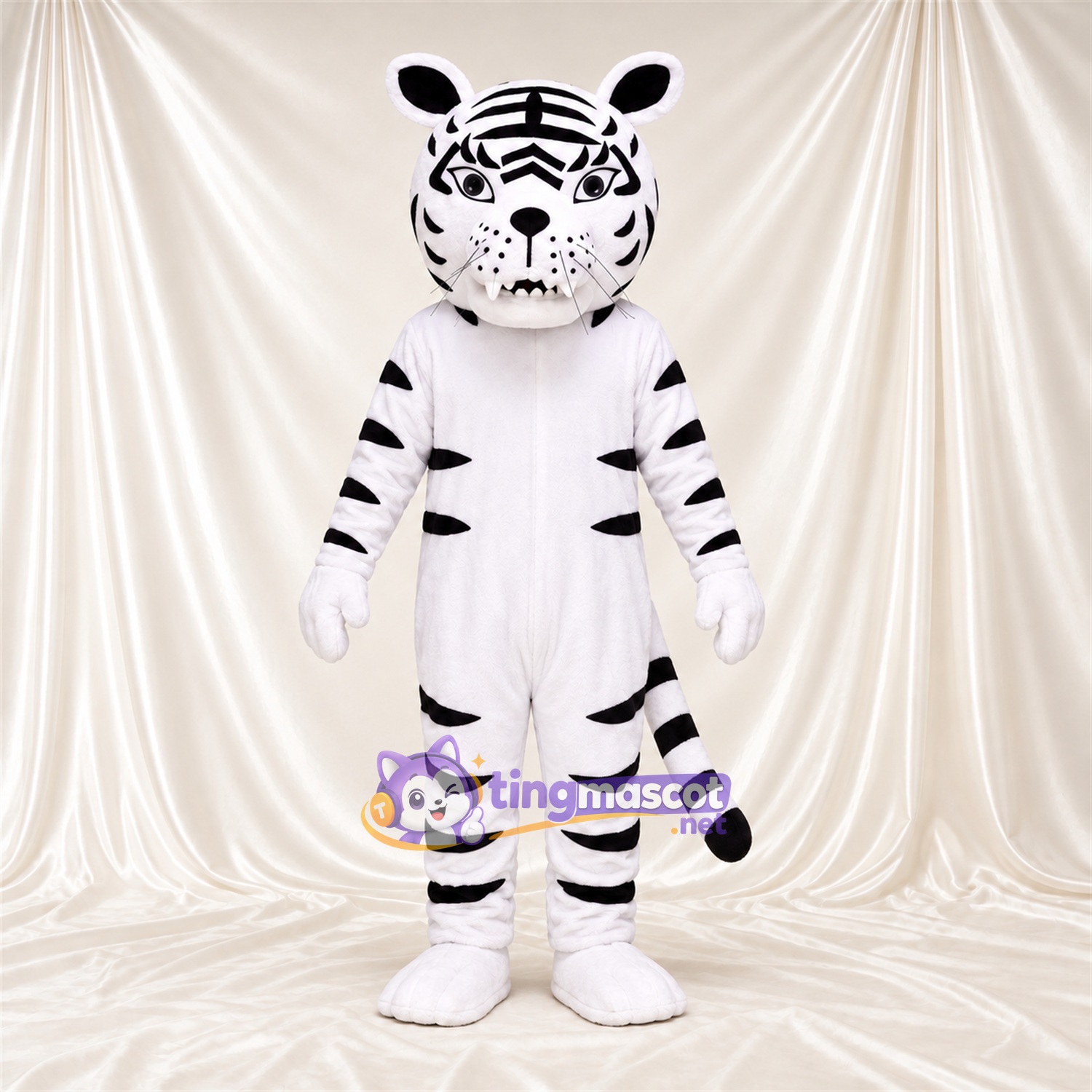 Costume de mascotte Tigre – blanc / noir – Baskets (noir / blanc); Tête Costume de mascotte Tigre – blanc / noir – Baskets (noir / blanc); Tête
