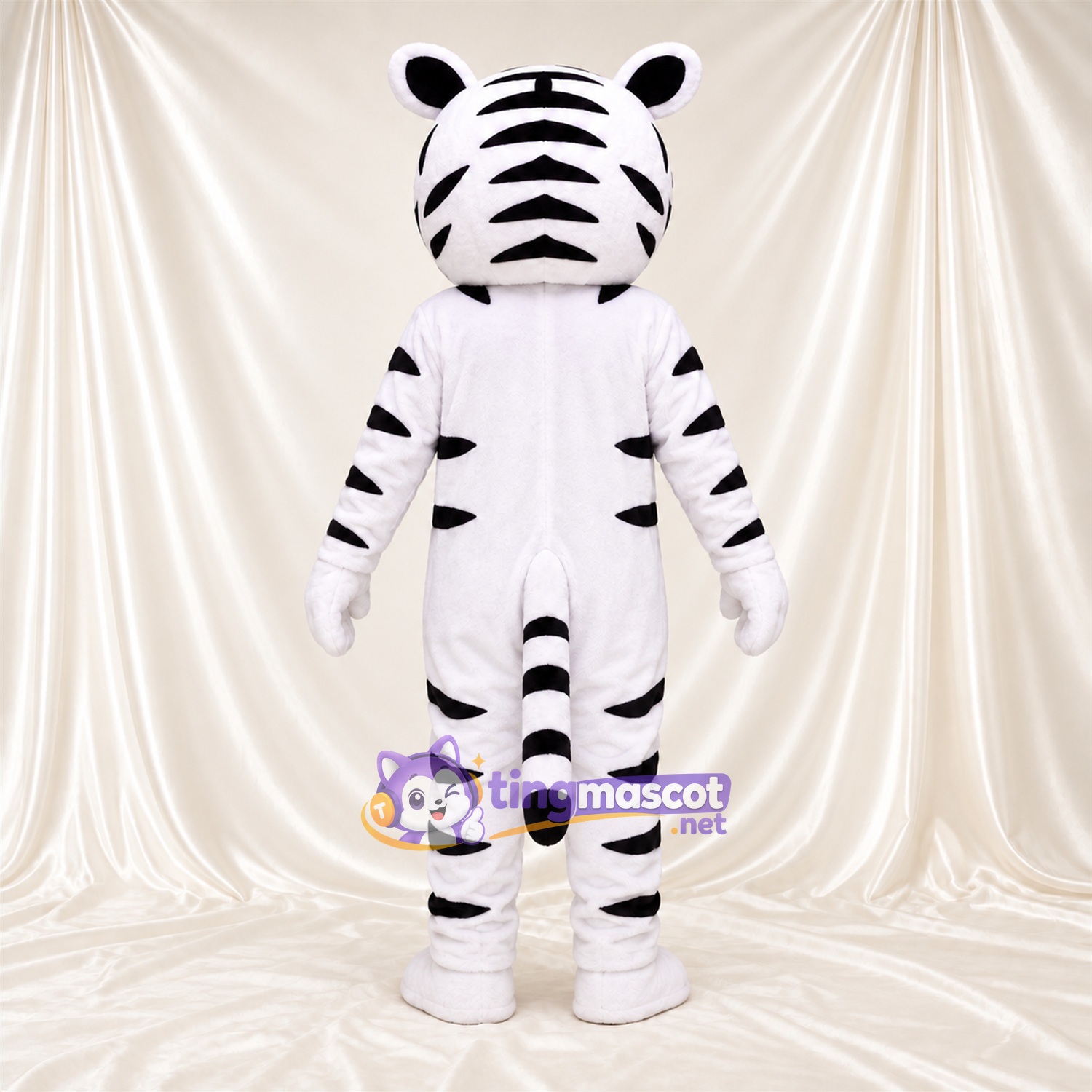 Costume de mascotte Tigre – blanc / noir – Baskets (noir / blanc); Tête Costume de mascotte Tigre – blanc / noir – Baskets (noir / blanc); Tête