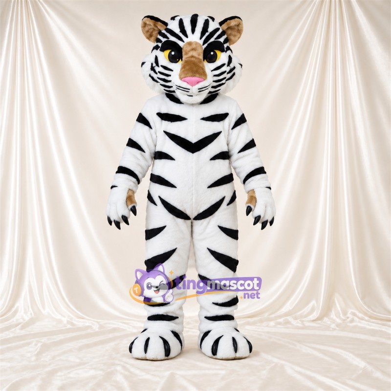 Costume de mascotte Tigre – blanc / noir – Larges rayures Costume de mascotte Tigre – blanc / noir – Larges rayures