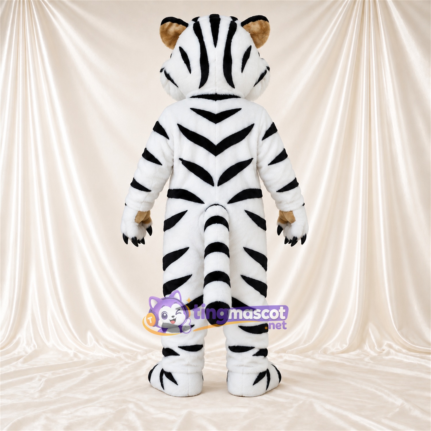 Maskottchenkostüm Tiger – weiß / schwarz – Breite Streifen Maskottchenkostüm Tiger – weiß / schwarz – Breite Streifen
