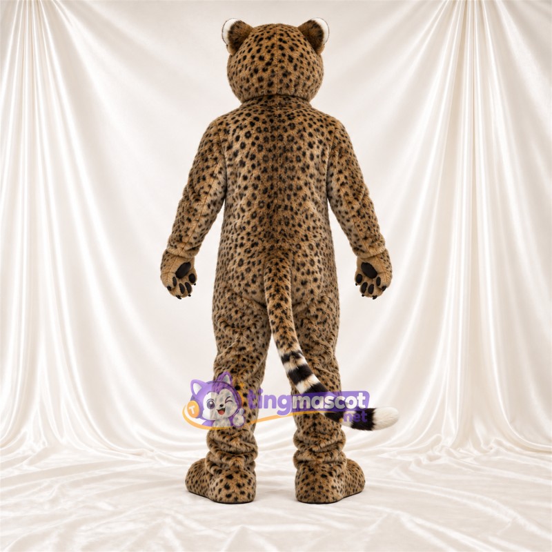 Maskottchenkostüm Gepard – hellbraun / schwarz – Bauch (weiß); Gestreifter Schwanz (weiß) Maskottchenkostüm Gepard – hellbraun / schwarz – Bauch (weiß); Gestreifter Schwanz (weiß)