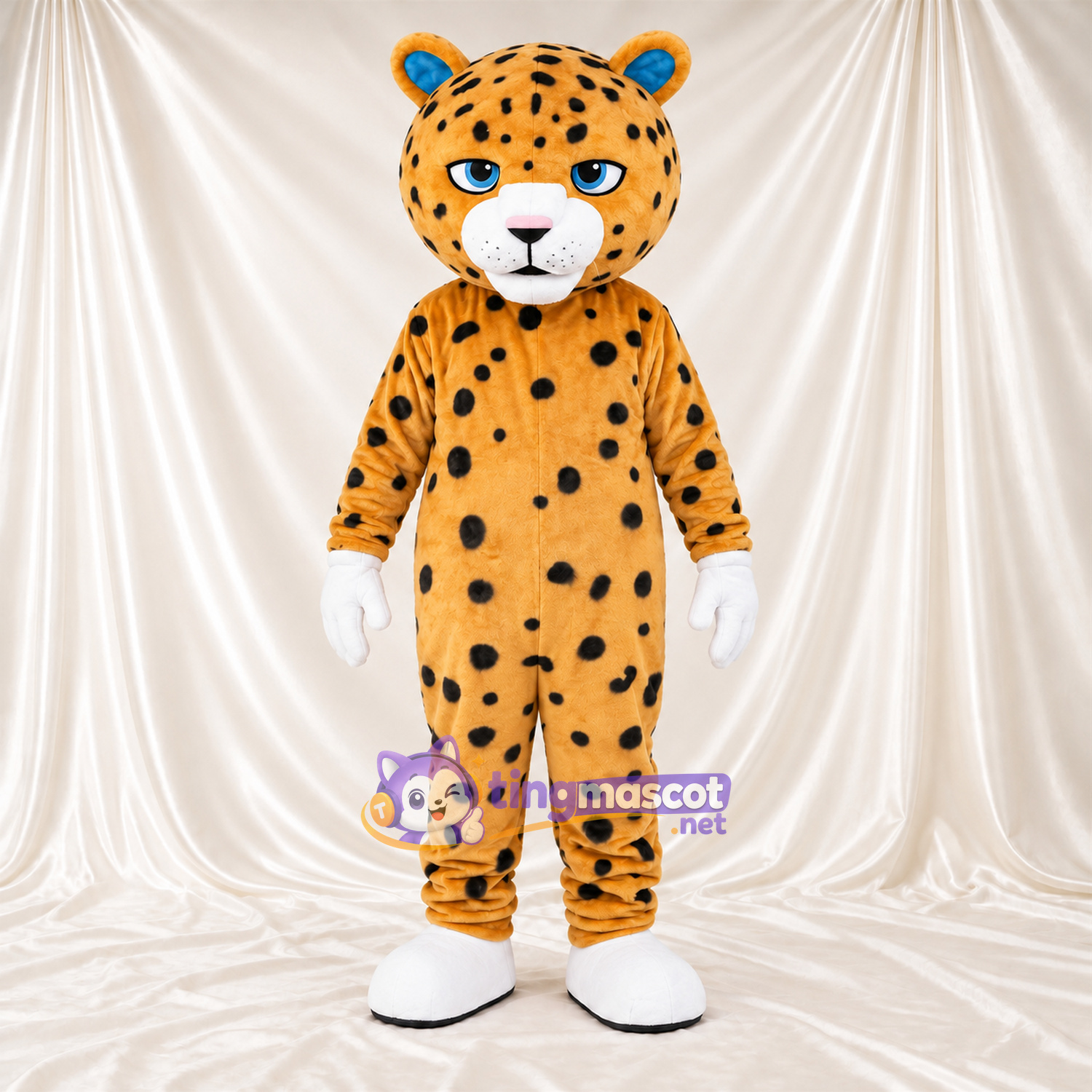Costume de mascotte Guépard – jaune / noir – Gants (blanc); Pieds (blanc) Costume de mascotte Guépard – jaune / noir – Gants (blanc); Pieds (blanc)
