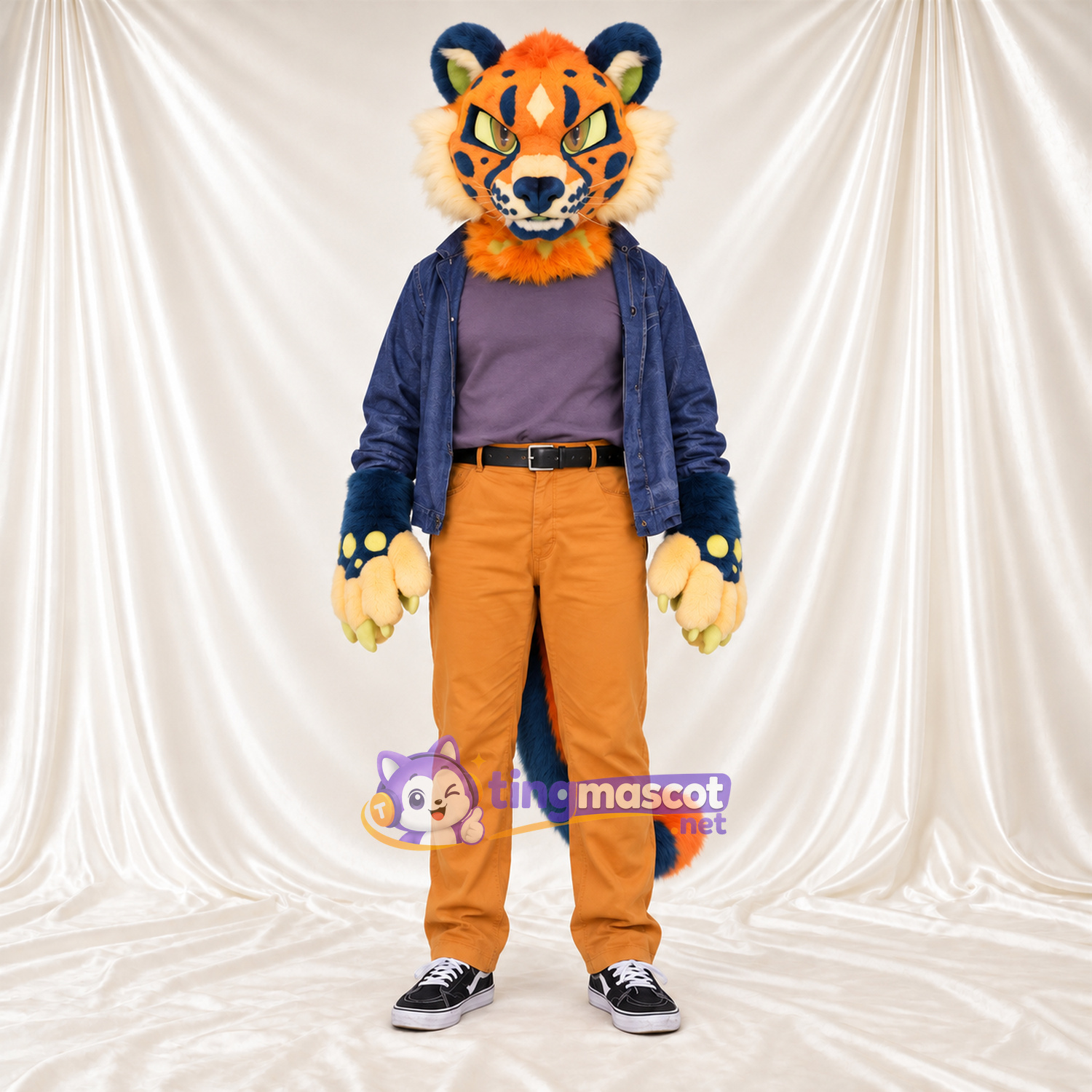 Costume de mascotte Chat tacheté – orange / bleu – Veste; Pantalon (orange)