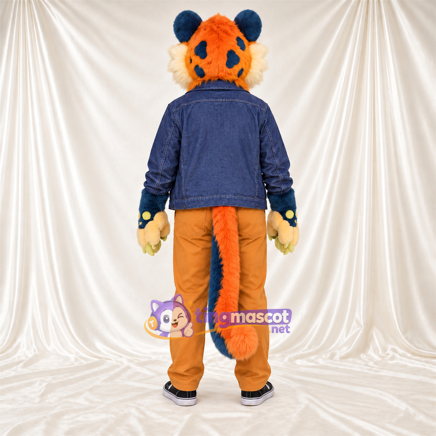 Costume de mascotte Chat tacheté – orange / bleu – Veste; Pantalon (orange)