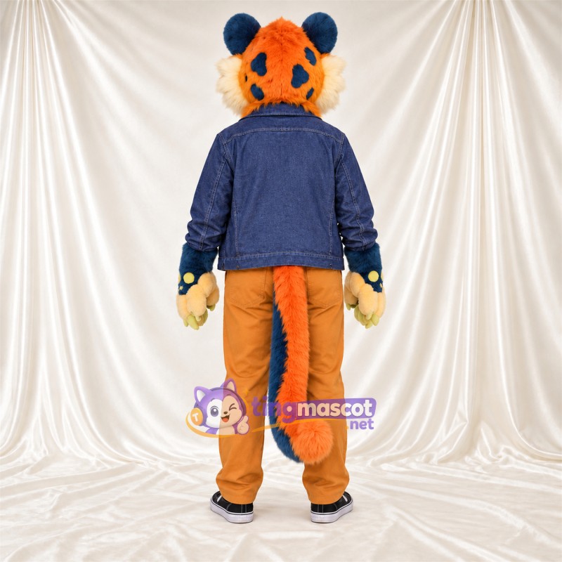 Costume de mascotte Chat tacheté – orange / bleu – Veste; Pantalon (orange)