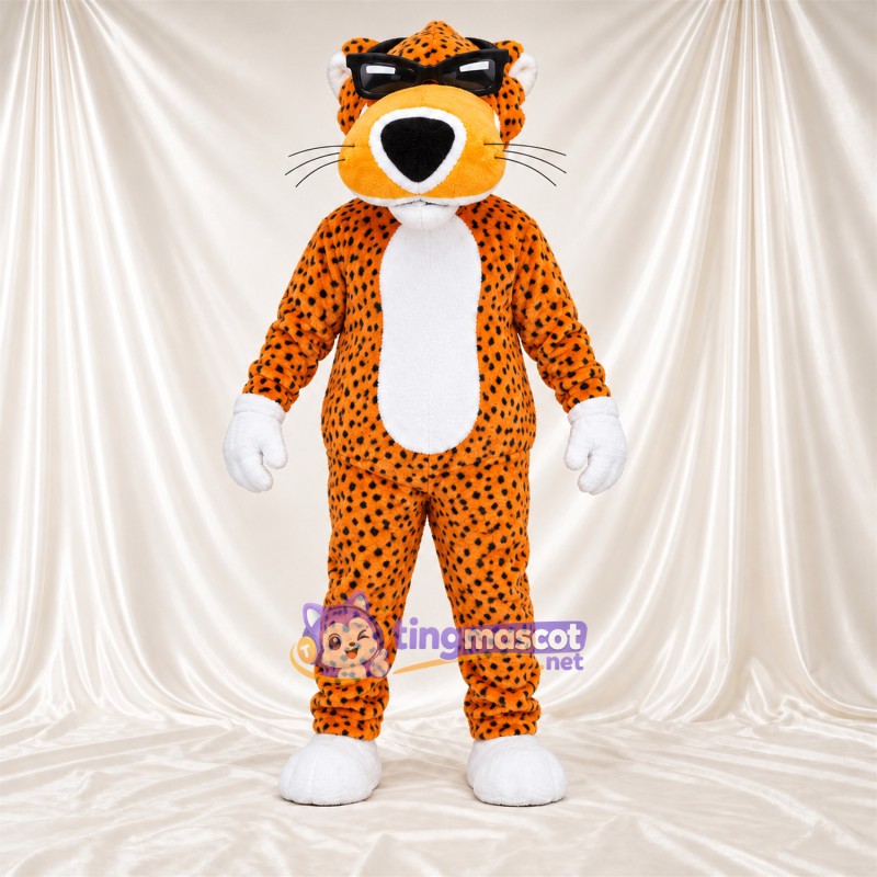 Maskottchenkostüm Gepard – orange / schwarz – Sonnenbrille; Bauch (weiß) Maskottchenkostüm Gepard – orange / schwarz – Sonnenbrille; Bauch (weiß)