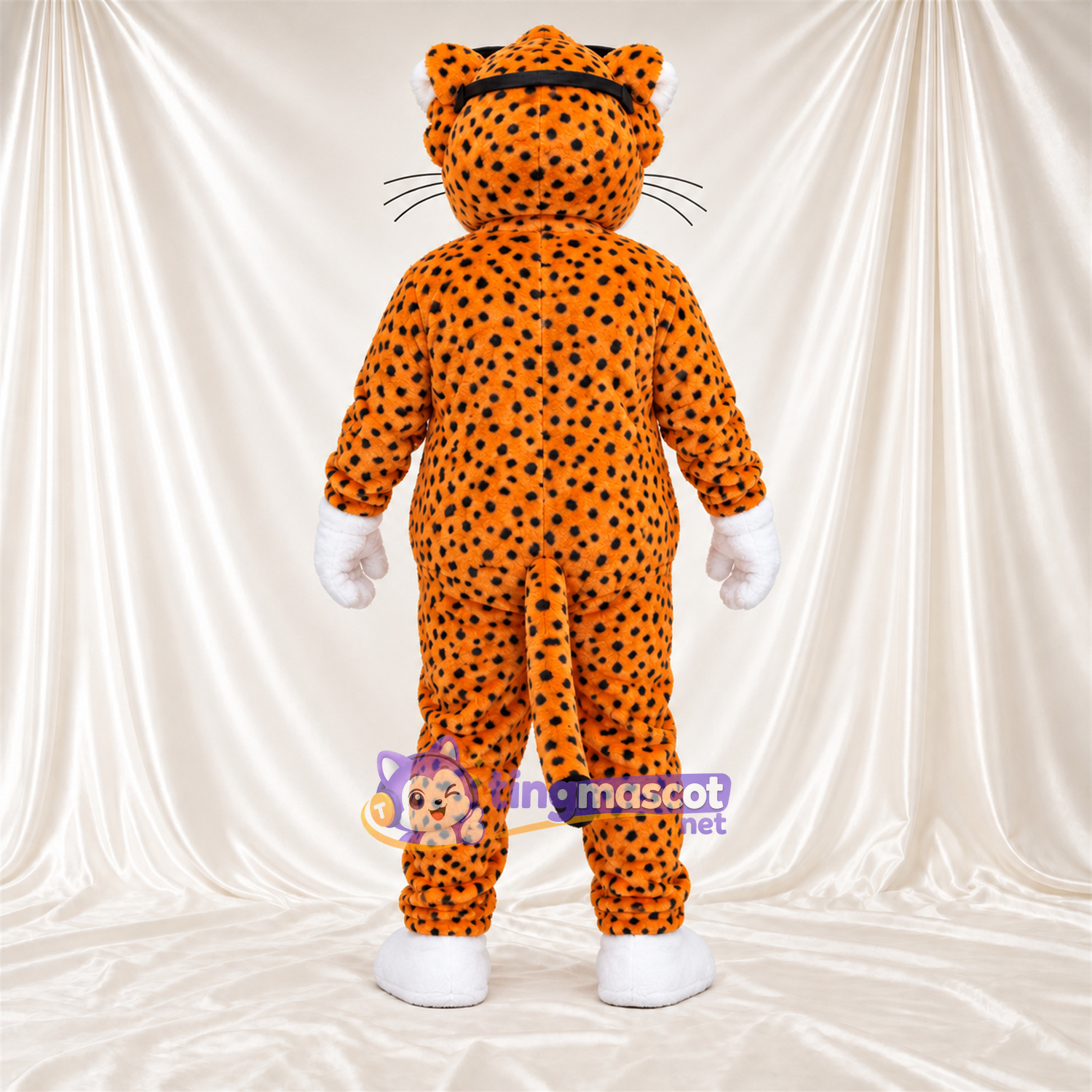 Maskottchenkostüm Gepard – orange / schwarz – Sonnenbrille; Bauch (weiß) Maskottchenkostüm Gepard – orange / schwarz – Sonnenbrille; Bauch (weiß)