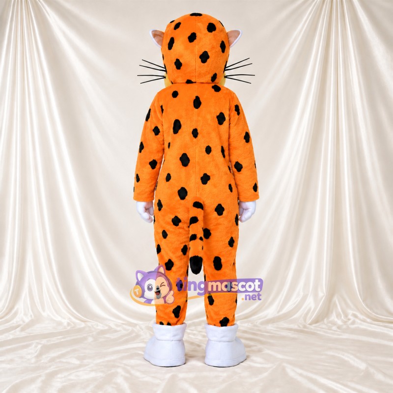 Maskottchenkostüm Gepard – orange / schwarz – Sonnenbrille (blau); Breites Zahngrinsen Maskottchenkostüm Gepard – orange / schwarz – Sonnenbrille (blau); Breites Zahngrinsen