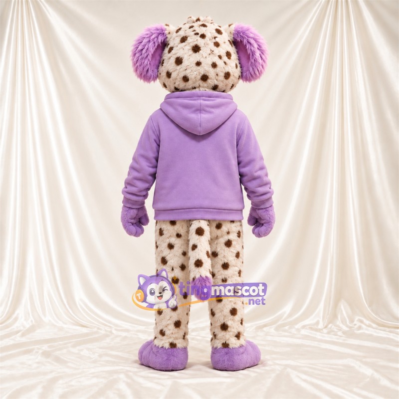 Costume de mascotte Chien tacheté – crème / violet – Sweat à capuche (violet); Lunettes Costume de mascotte Chien tacheté – crème / violet – Sweat à capuche (violet); Lunettes