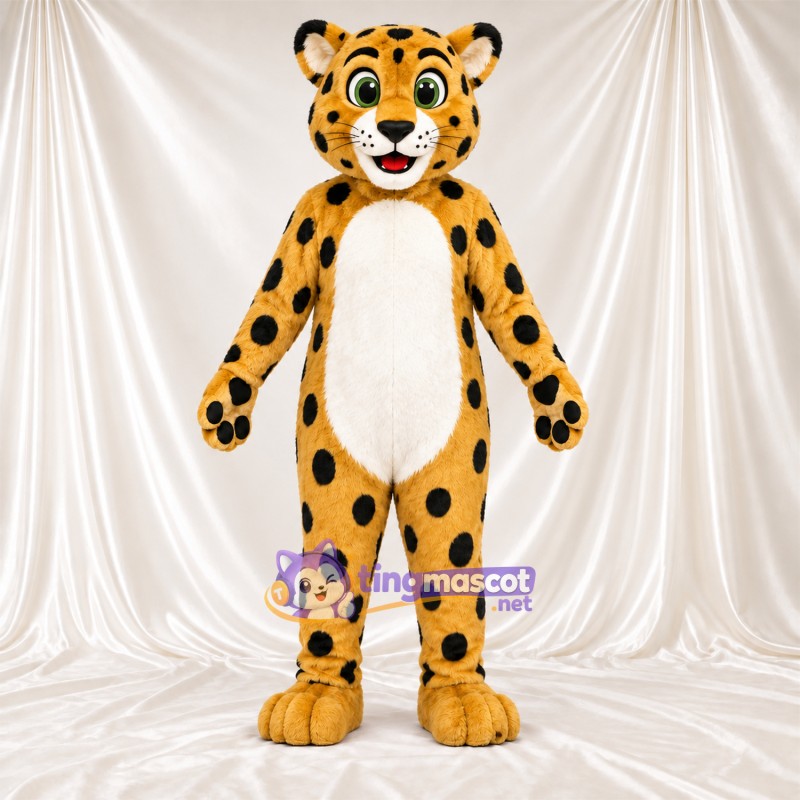 Maskottchenkostüm Gepard – gelb / schwarz – Bauch (weiß); Pfotenballen (schwarz) Maskottchenkostüm Gepard – gelb / schwarz – Bauch (weiß); Pfotenballen (schwarz)