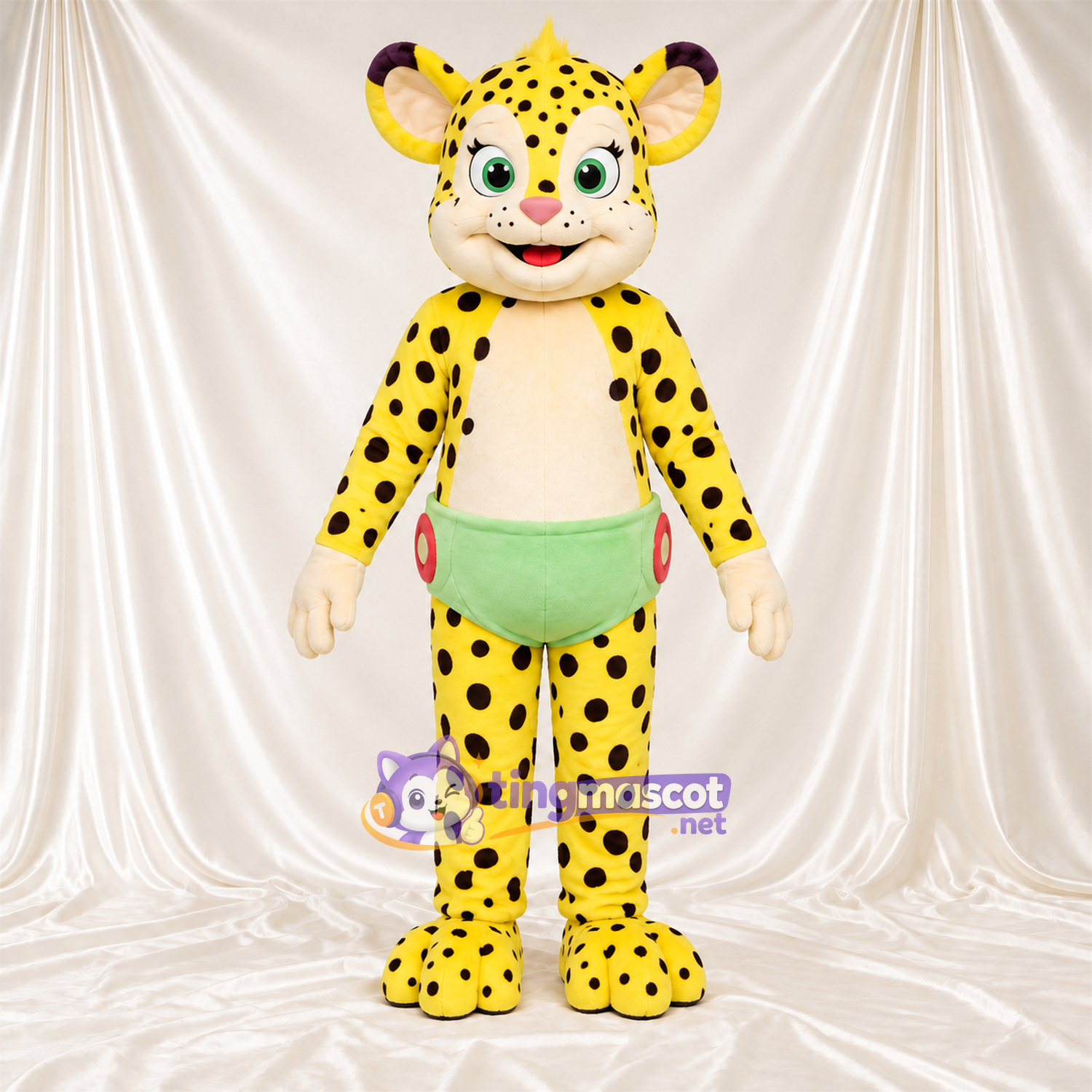 Costume de mascotte Guépard – jaune / noir – Poche ventrale Costume de mascotte Guépard – jaune / noir – Poche ventrale