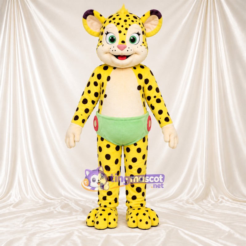 Costume de mascotte Guépard – jaune / noir – Poche ventrale Costume de mascotte Guépard – jaune / noir – Poche ventrale