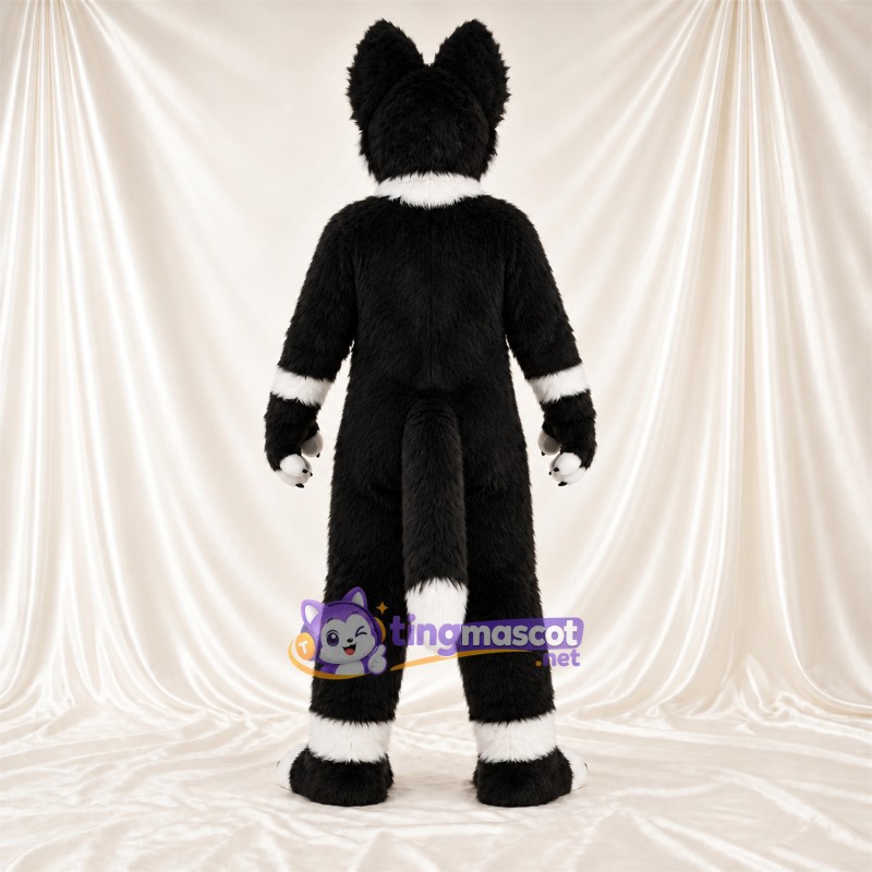 Maskottchenkostüm Husky – schwarz / weiß – Knöchelmanschetten (weiß); Handgelenkmanschetten (weiß) Maskottchenkostüm Husky – schwarz / weiß – Knöchelmanschetten (weiß); Handgelenkmanschetten (weiß)