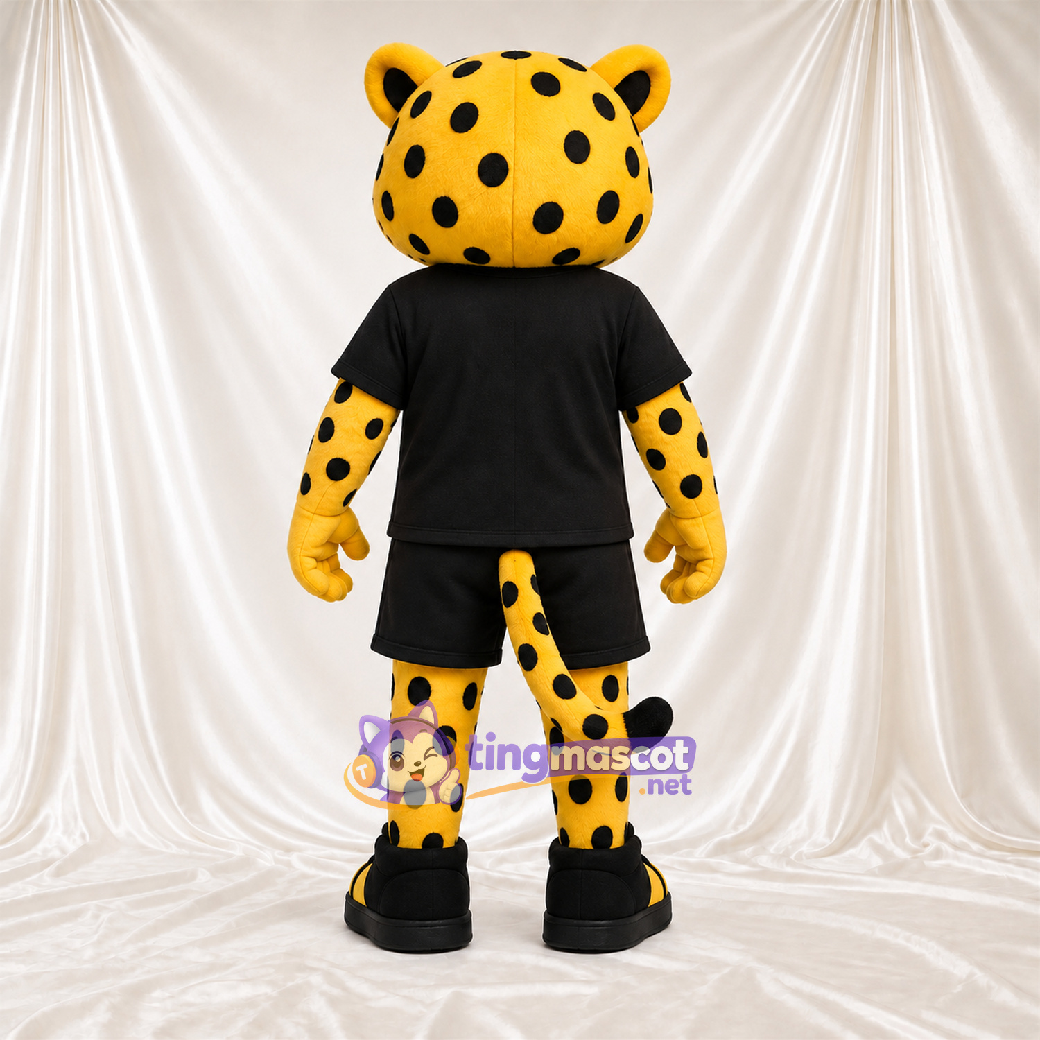 Yellow and Black Cheetah Mascot Costume - Black Sports Uniform Yellow and Black Cheetah Mascot Costume - Black Sports Uniform