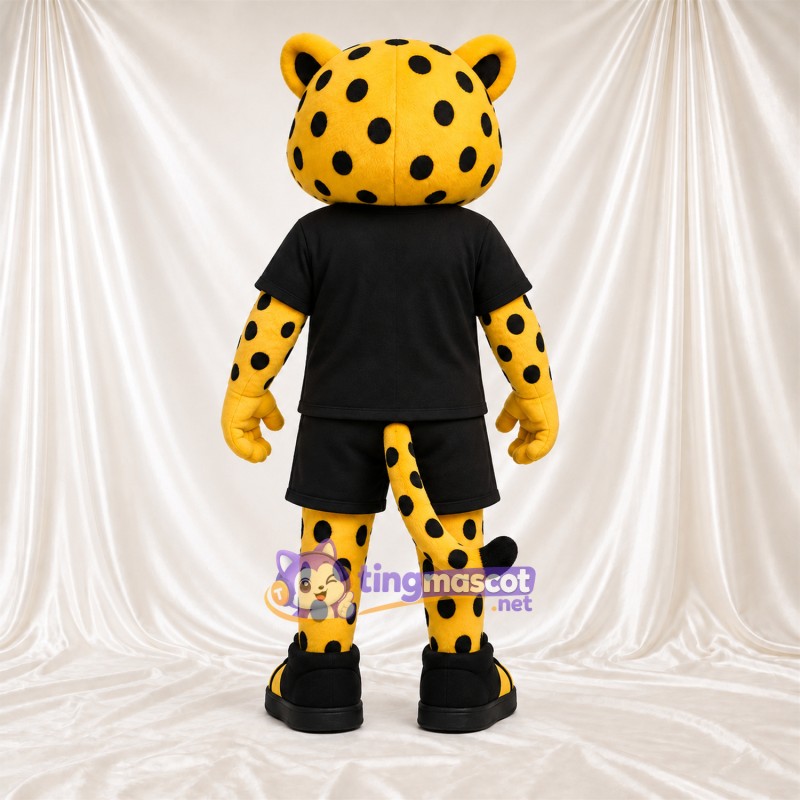 Yellow and Black Cheetah Mascot Costume - Black Sports Uniform Yellow and Black Cheetah Mascot Costume - Black Sports Uniform