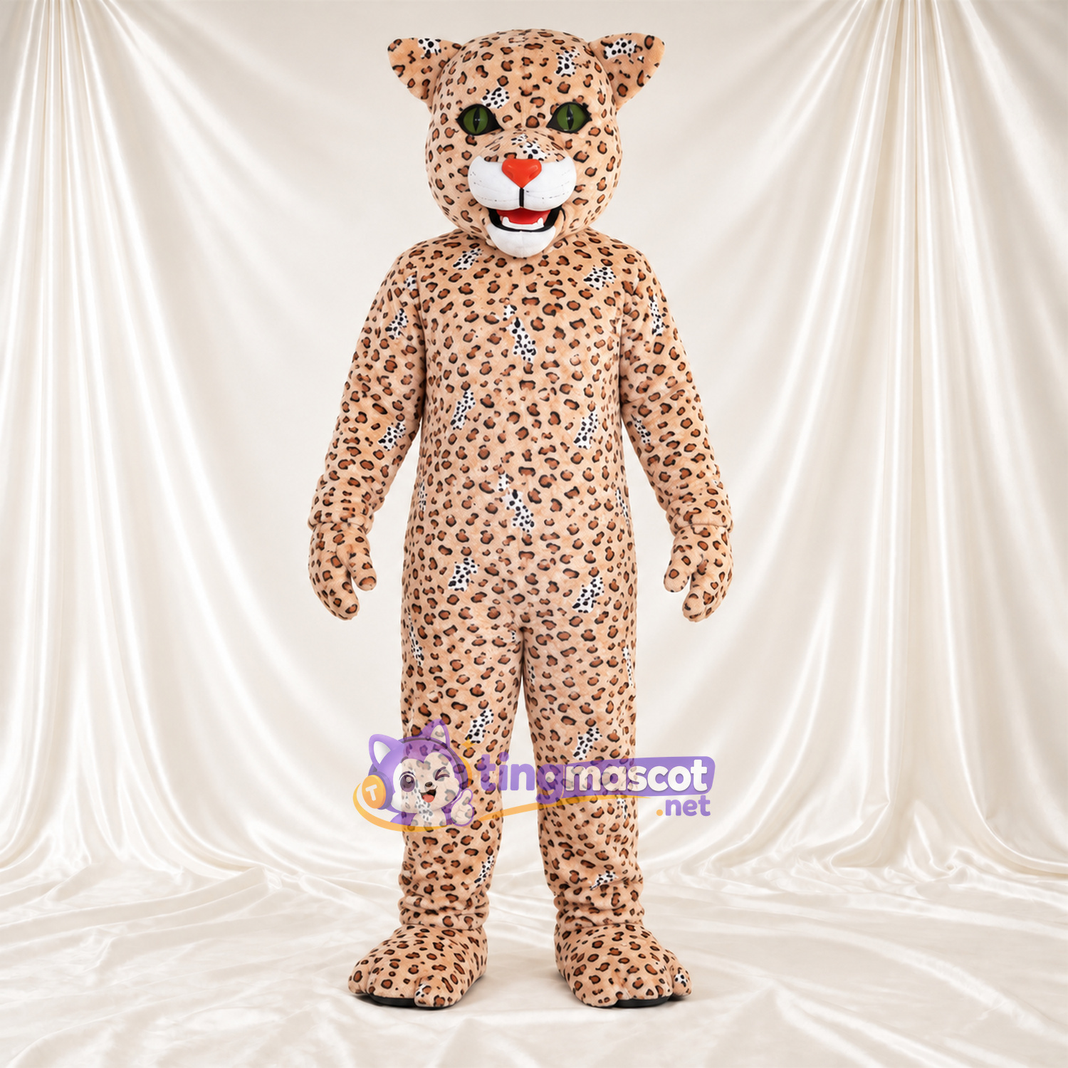 Maskottchenkostüm Leopard – creme / schwarz – Augen (grün); Nase (orange) Maskottchenkostüm Leopard – creme / schwarz – Augen (grün); Nase (orange)
