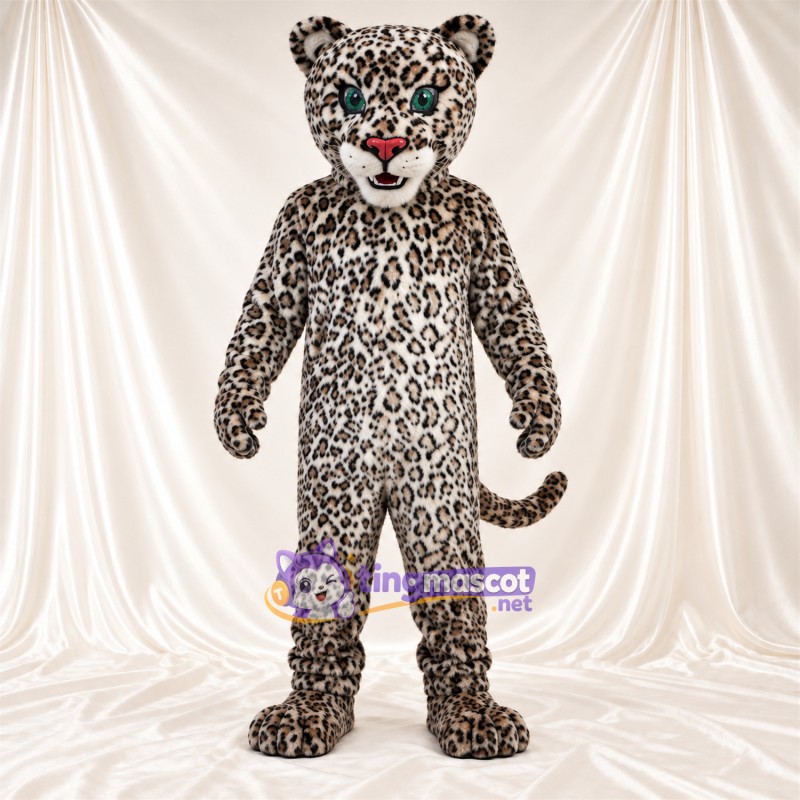 Costume de mascotte Léopard – gris / noir – Queue enroulée; Yeux (bleu) Costume de mascotte Léopard – gris / noir – Queue enroulée; Yeux (bleu)