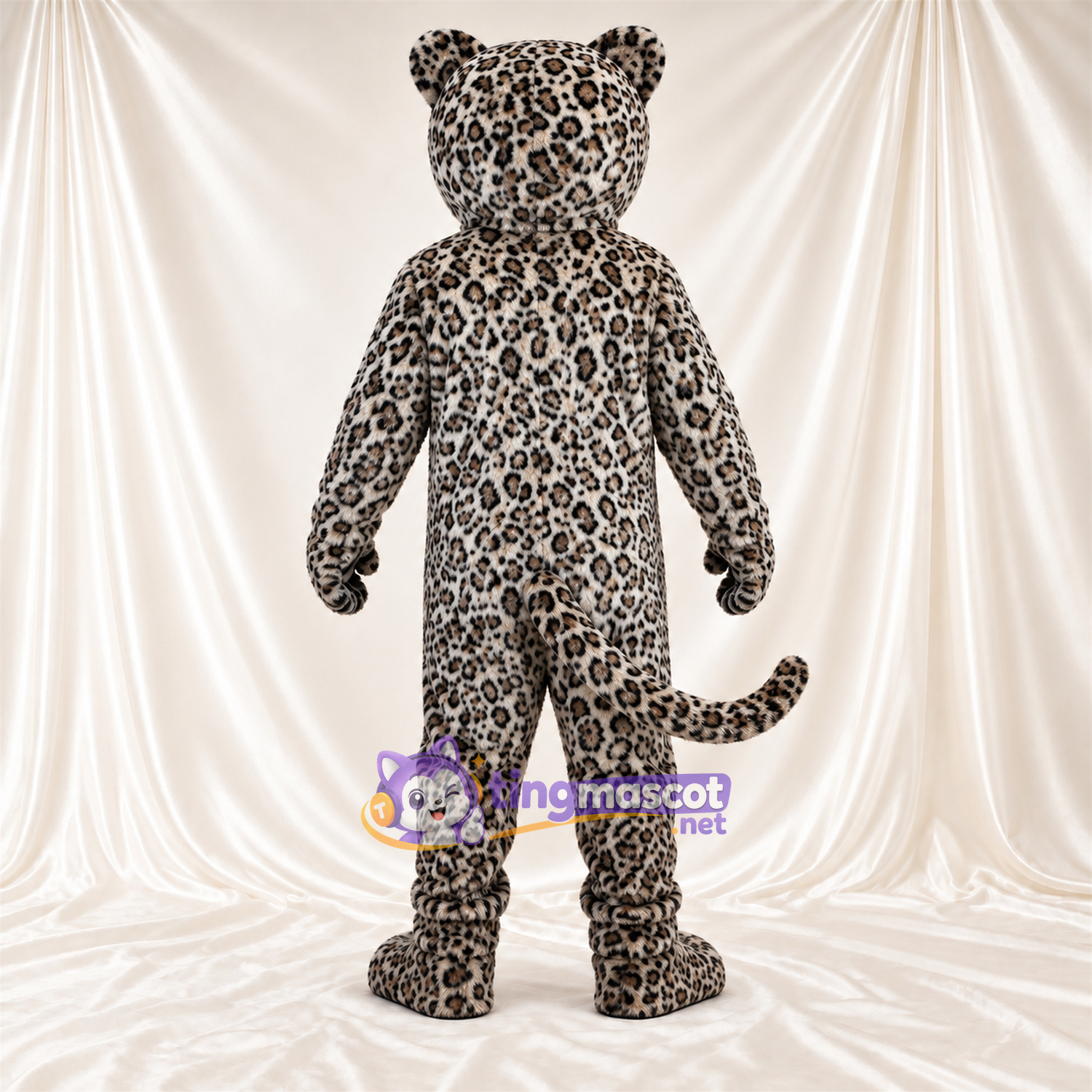Costume de mascotte Léopard – gris / noir – Queue enroulée; Yeux (bleu) Costume de mascotte Léopard – gris / noir – Queue enroulée; Yeux (bleu)