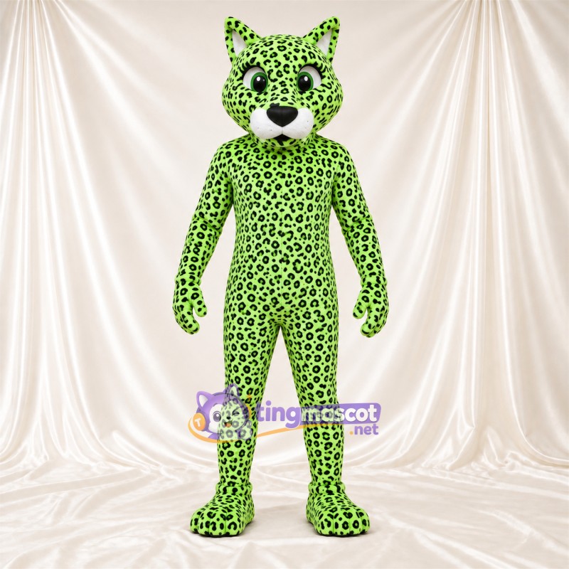 Costume de mascotte Léopard – vert / noir – Longue queue; Taches en rosettes Costume de mascotte Léopard – vert / noir – Longue queue; Taches en rosettes