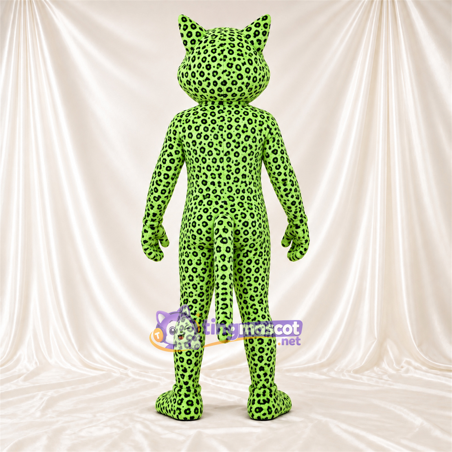 Costume de mascotte Léopard – vert / noir – Longue queue; Taches en rosettes Costume de mascotte Léopard – vert / noir – Longue queue; Taches en rosettes
