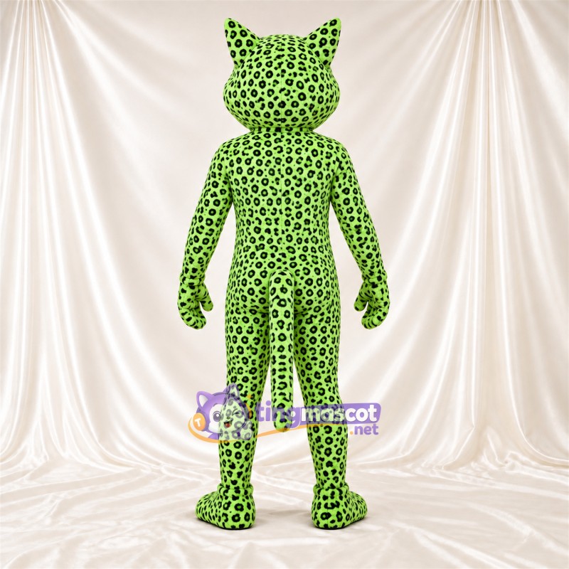 Costume de mascotte Léopard – vert / noir – Longue queue; Taches en rosettes Costume de mascotte Léopard – vert / noir – Longue queue; Taches en rosettes