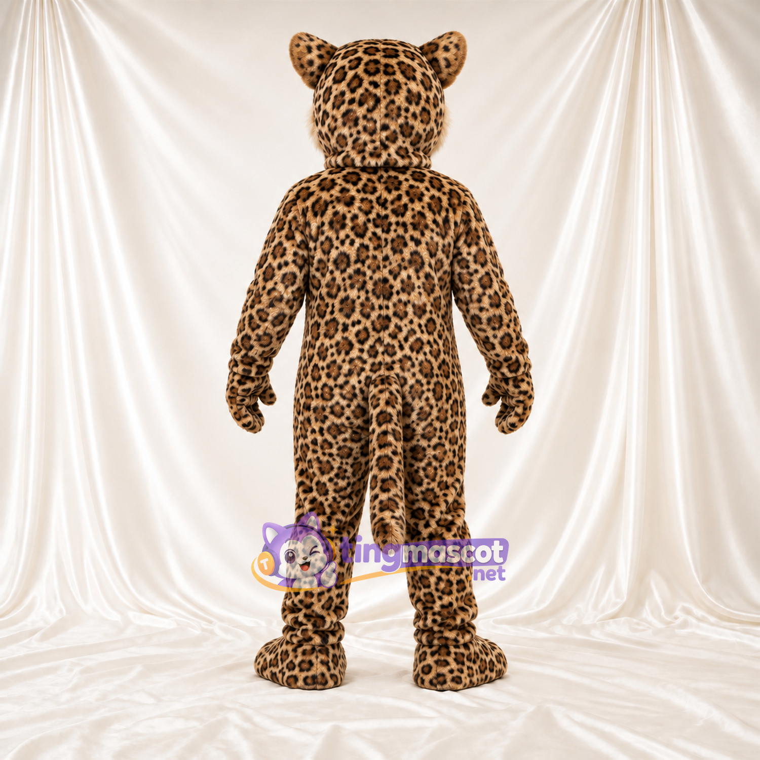Costume de mascotte Léopard – brun clair / noir – Bouche ouverte; Crocs pointus Costume de mascotte Léopard – brun clair / noir – Bouche ouverte; Crocs pointus