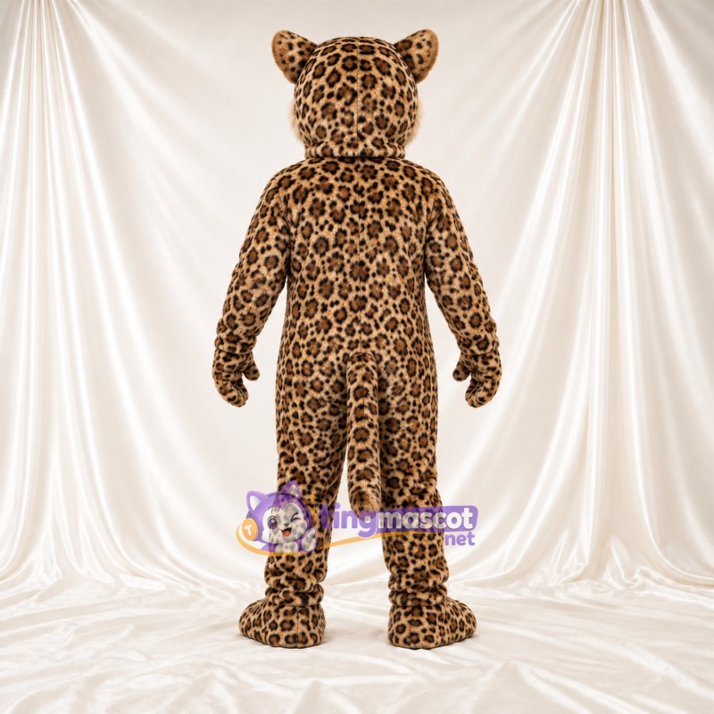 Costume de mascotte Léopard – brun clair / noir – Bouche ouverte; Crocs pointus Costume de mascotte Léopard – brun clair / noir – Bouche ouverte; Crocs pointus