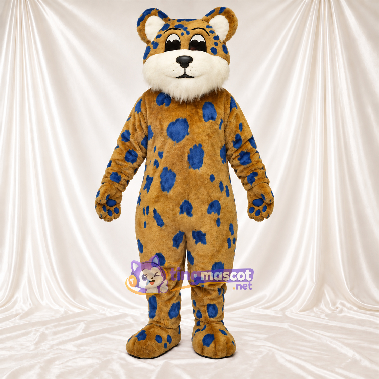 Maskottchenkostüm Leopard – hellbraun / blau Maskottchenkostüm Leopard – hellbraun / blau
