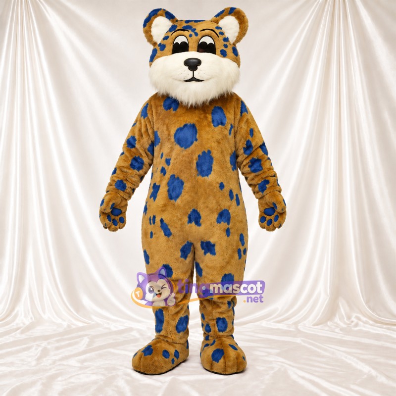 Maskottchenkostüm Leopard – hellbraun / blau