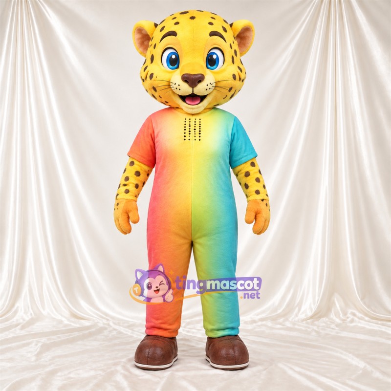 Costume de mascotte Guépard – jaune / noir – Tenue (arc-en-ciel) Costume de mascotte Guépard – jaune / noir – Tenue (arc-en-ciel)