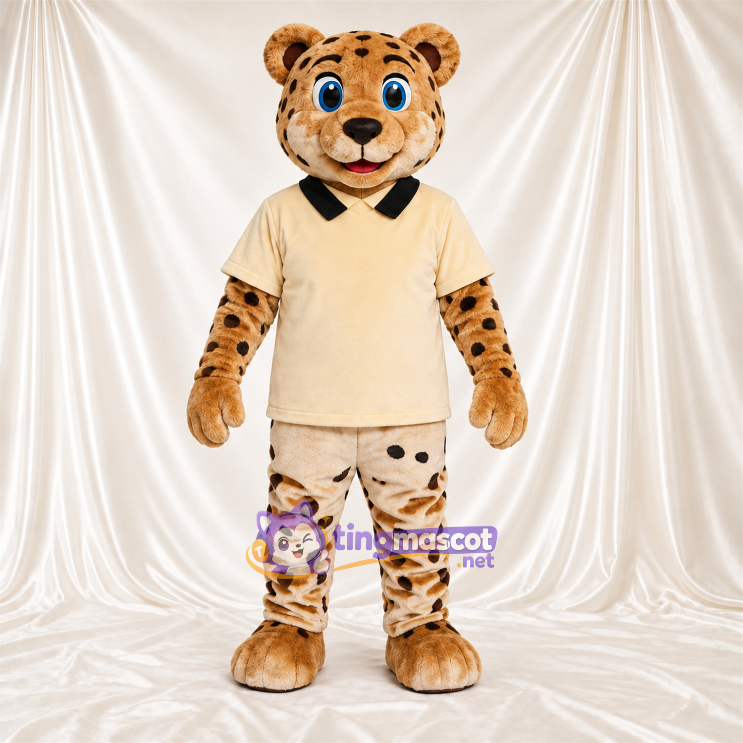Costume de mascotte Léopard – brun clair / noir – Chemise (beige) Costume de mascotte Léopard – brun clair / noir – Chemise (beige)
