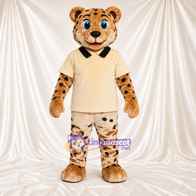 Costume de mascotte Léopard – brun clair / noir – Chemise (beige) Costume de mascotte Léopard – brun clair / noir – Chemise (beige)