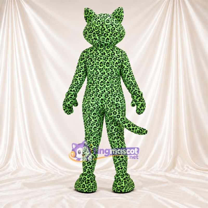 Maskottchenkostüm Leopard – grün / schwarz – Zunge (rosa); Rosettenflecken Maskottchenkostüm Leopard – grün / schwarz – Zunge (rosa); Rosettenflecken