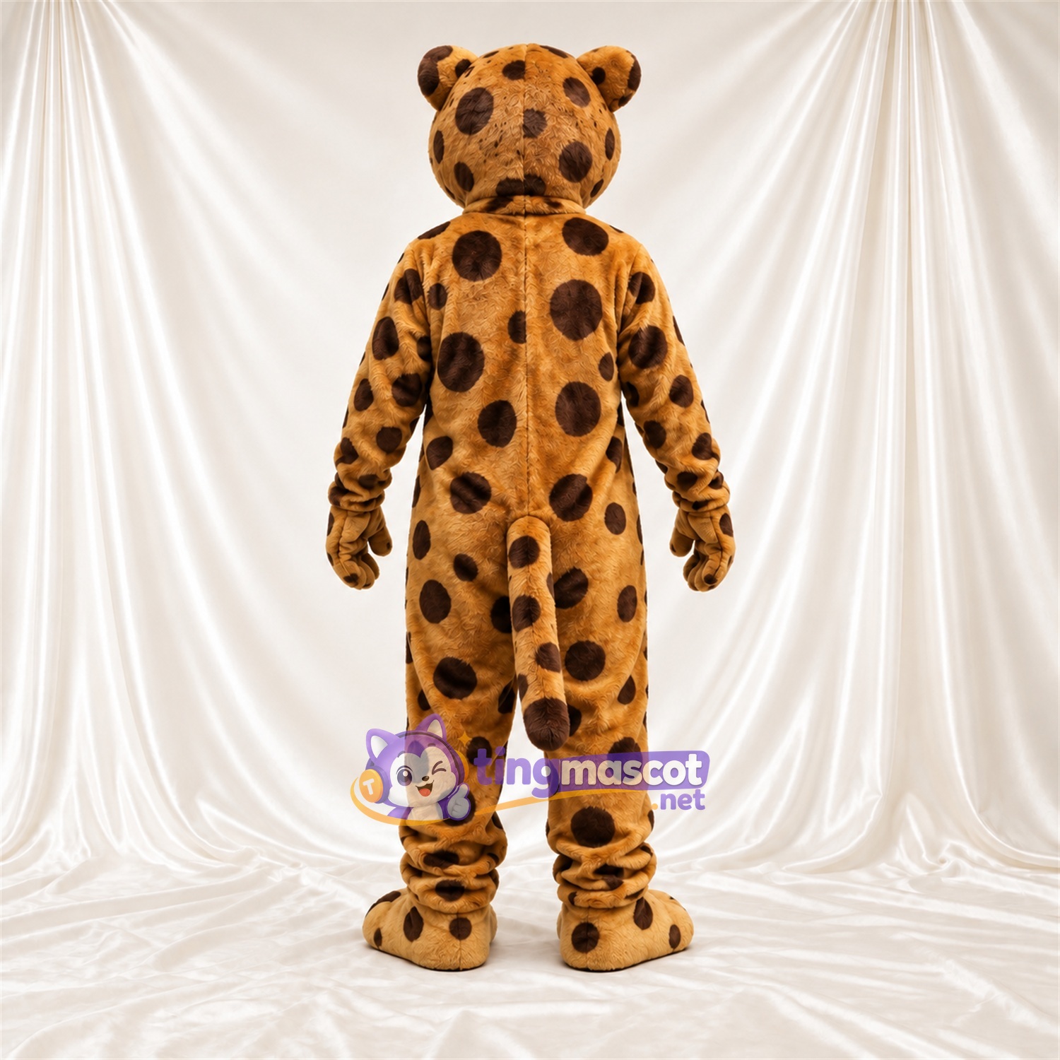 Tan and Black Cheetah Mascot Costume - Blue Eyes and Round Spots Tan and Black Cheetah Mascot Costume - Blue Eyes and Round Spots
