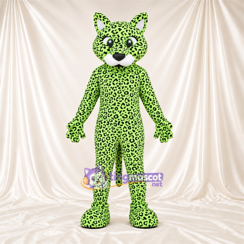 Costume de mascotte Léopard – vert / noir – Longue queue; Taches en rosettes Costume de mascotte Léopard – vert / noir – Longue queue; Taches en rosettes