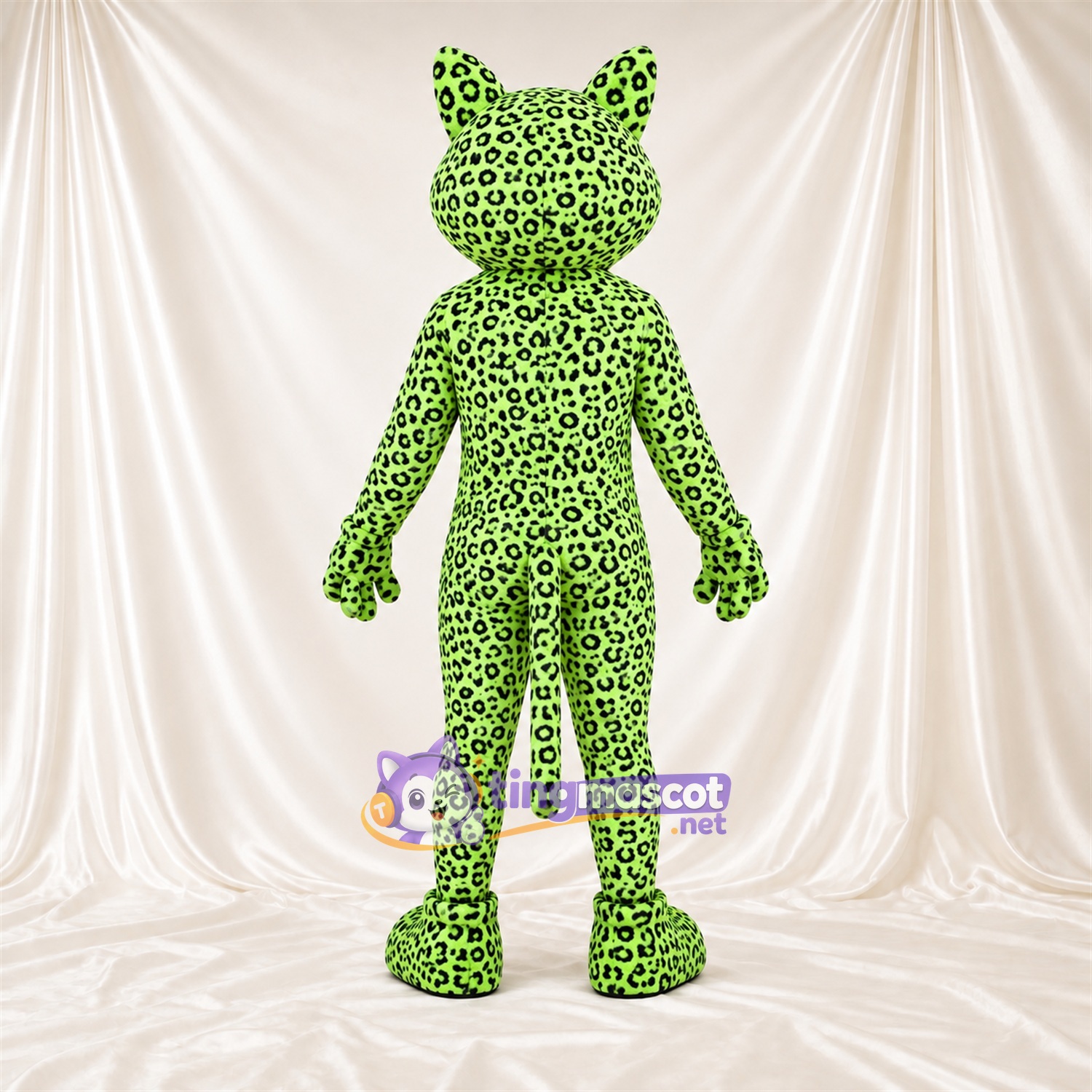 Costume de mascotte Léopard – vert / noir – Longue queue; Taches en rosettes Costume de mascotte Léopard – vert / noir – Longue queue; Taches en rosettes