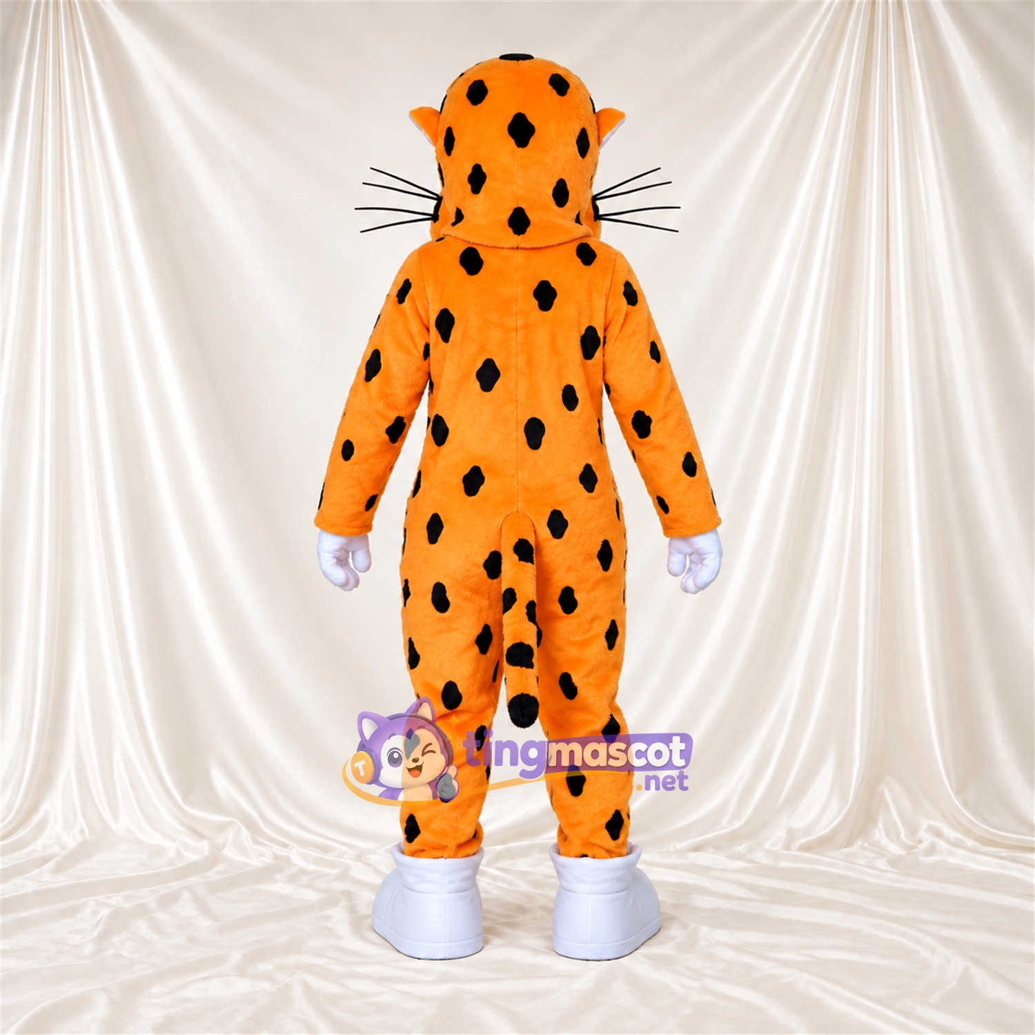 Maskottchenkostüm Gepard – orange / schwarz – Sonnenbrille (blau); Schnurrhaare Maskottchenkostüm Gepard – orange / schwarz – Sonnenbrille (blau); Schnurrhaare