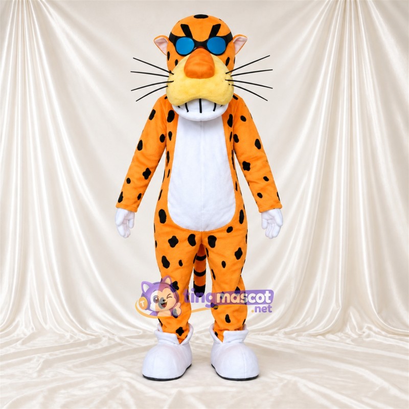 Maskottchenkostüm Gepard – orange / schwarz – Sonnenbrille (blau); Schnurrhaare Maskottchenkostüm Gepard – orange / schwarz – Sonnenbrille (blau); Schnurrhaare
