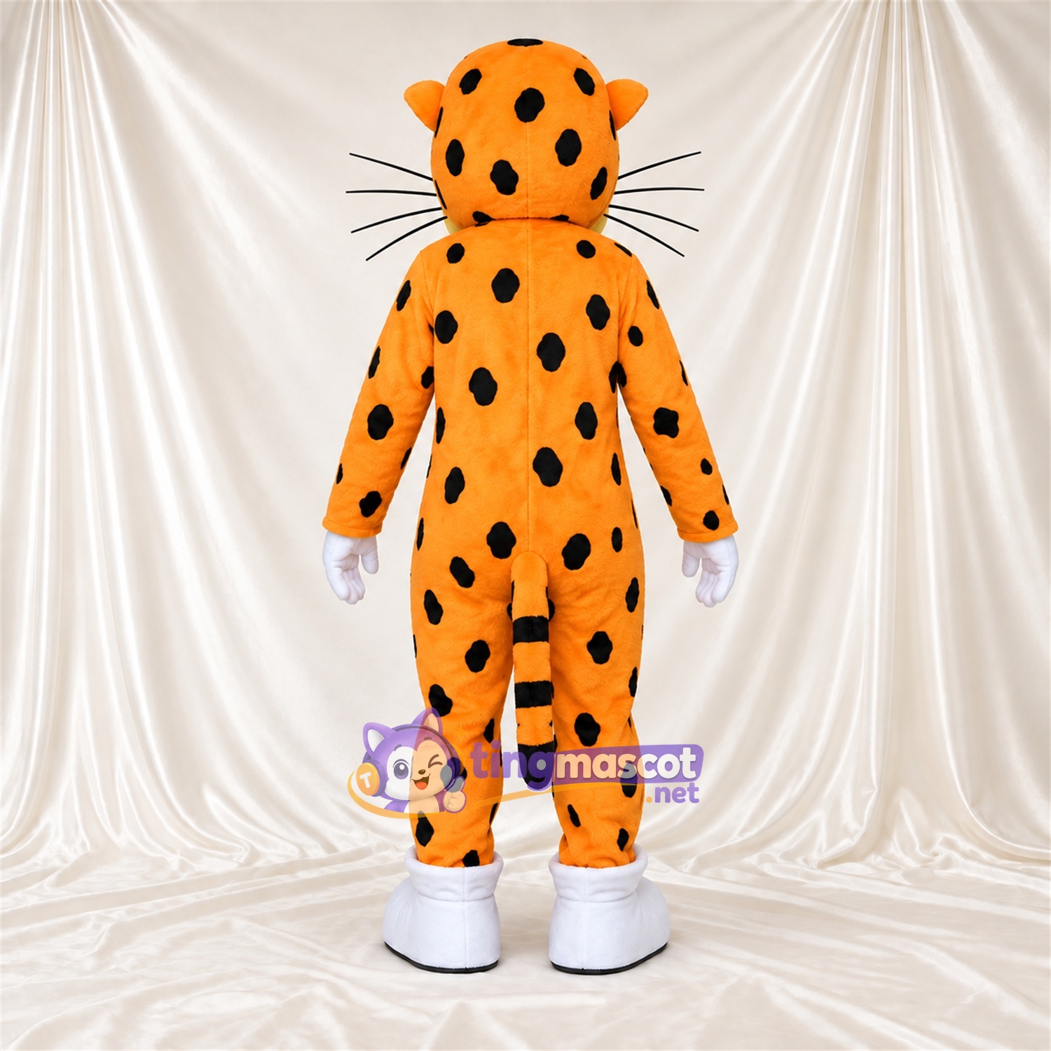Maskottchenkostüm Gepard – orange / schwarz – Sonnenbrille (blau); Schnurrhaare Maskottchenkostüm Gepard – orange / schwarz – Sonnenbrille (blau); Schnurrhaare
