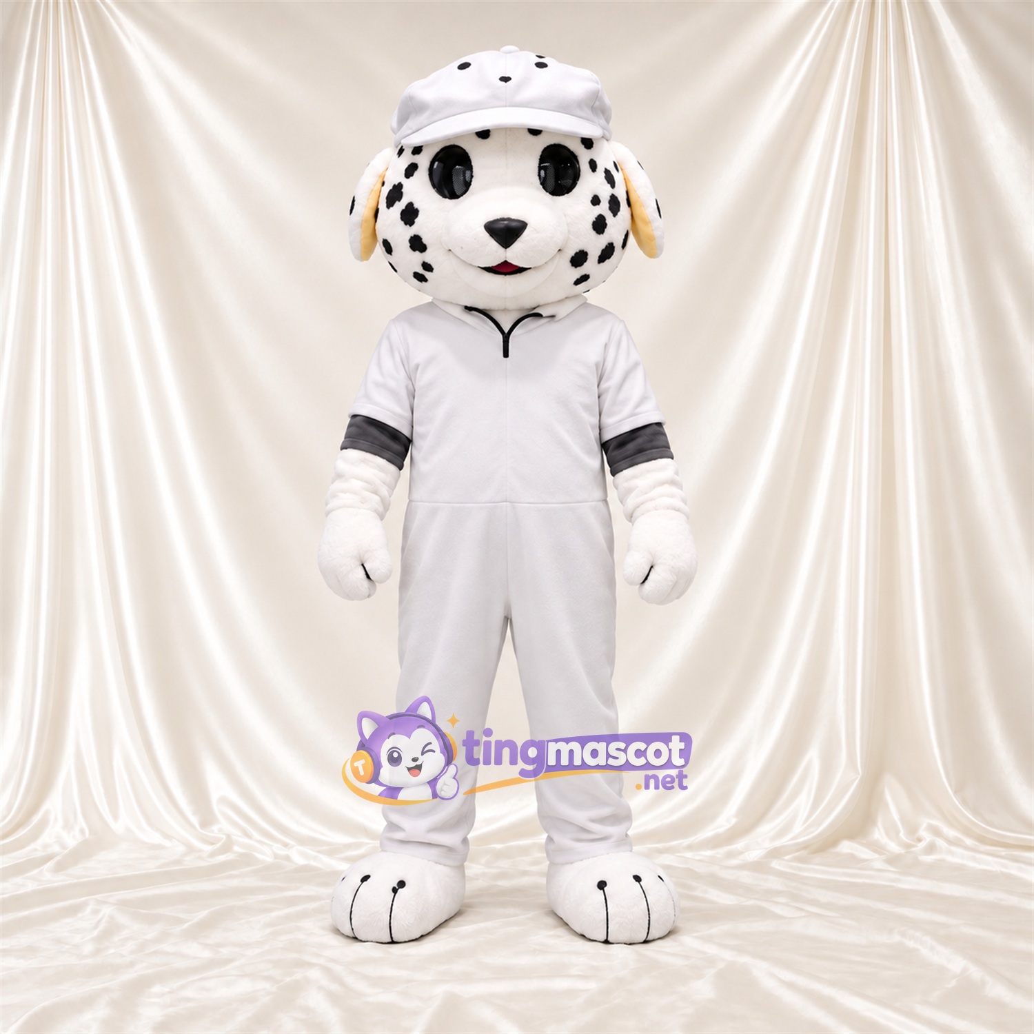 Black and White Dalmatian Mascot Costume - White Outfit and Hat Black and White Dalmatian Mascot Costume - White Outfit and Hat