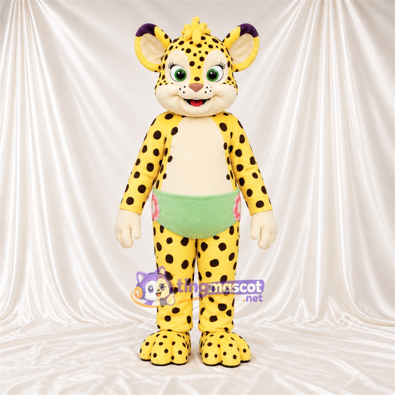 Costume de mascotte Guépard – jaune / noir – Poche ventrale Costume de mascotte Guépard – jaune / noir – Poche ventrale