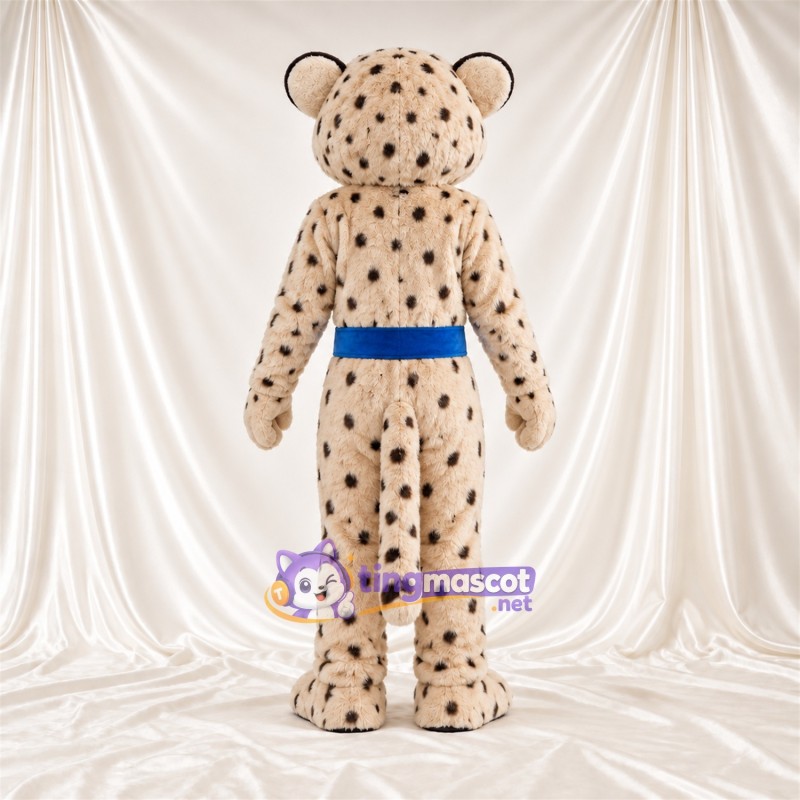 Maskottchenkostüm Gepard – creme / schwarz – Gürtel (blau) Maskottchenkostüm Gepard – creme / schwarz – Gürtel (blau)