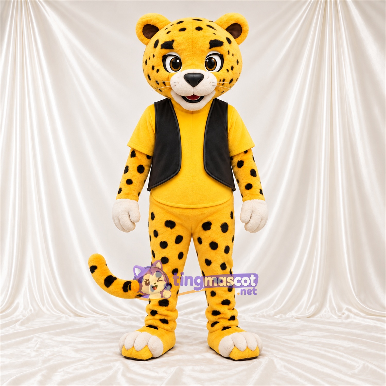 Yellow and Black Cheetah Mascot Costume - Black Vest Yellow and Black Cheetah Mascot Costume - Black Vest