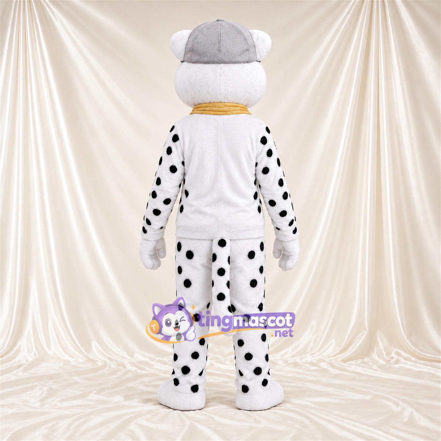 Costume de mascotte Guépard – blanc / noir – Tenue (blanc); Casquette Costume de mascotte Guépard – blanc / noir – Tenue (blanc); Casquette