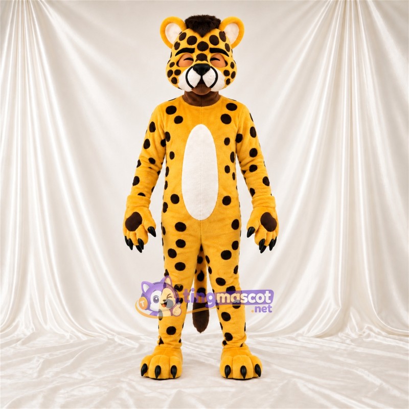 Maskottchenkostüm Gepard – gelb / schwarz – Bauch (weiß); Pfotenballen (schwarz) Maskottchenkostüm Gepard – gelb / schwarz – Bauch (weiß); Pfotenballen (schwarz)