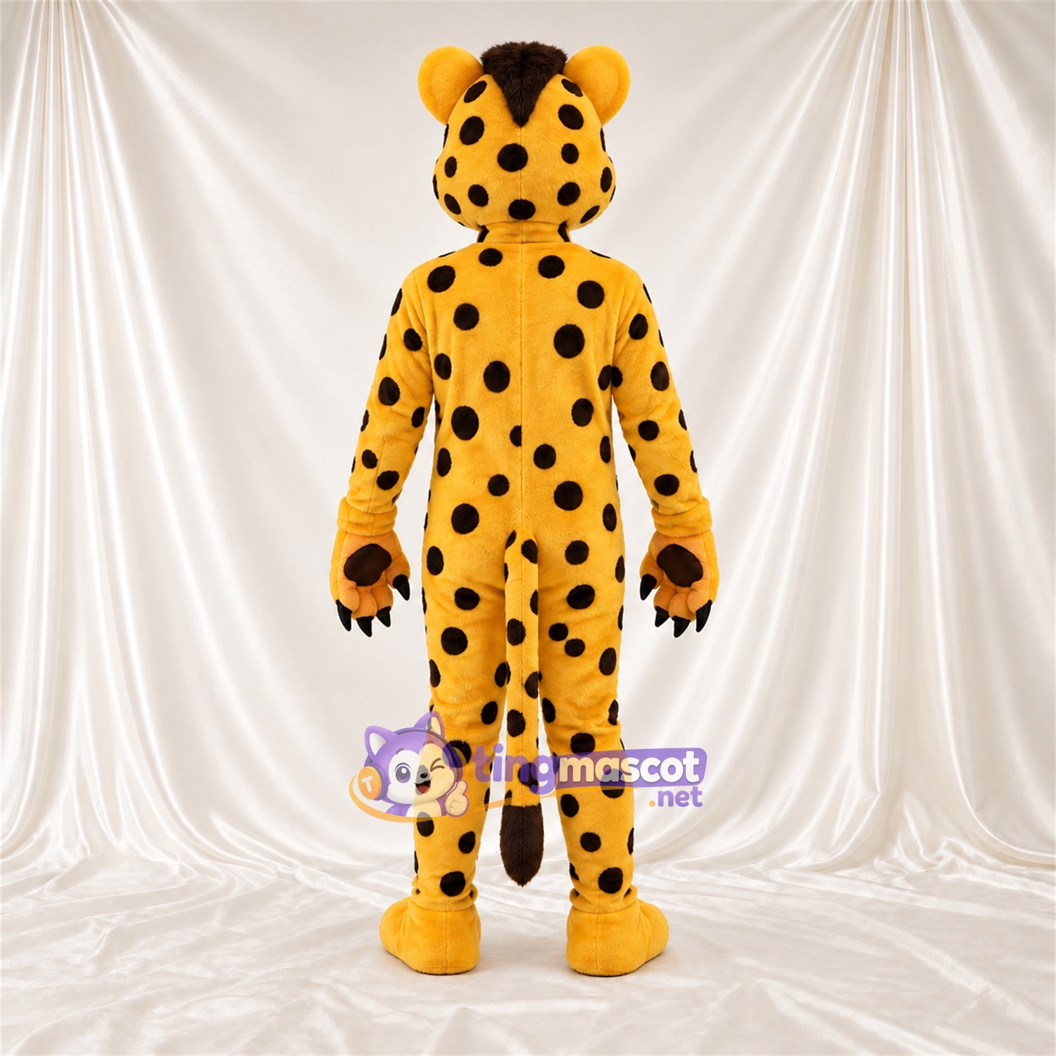 Maskottchenkostüm Gepard – gelb / schwarz – Bauch (weiß); Pfotenballen (schwarz) Maskottchenkostüm Gepard – gelb / schwarz – Bauch (weiß); Pfotenballen (schwarz)