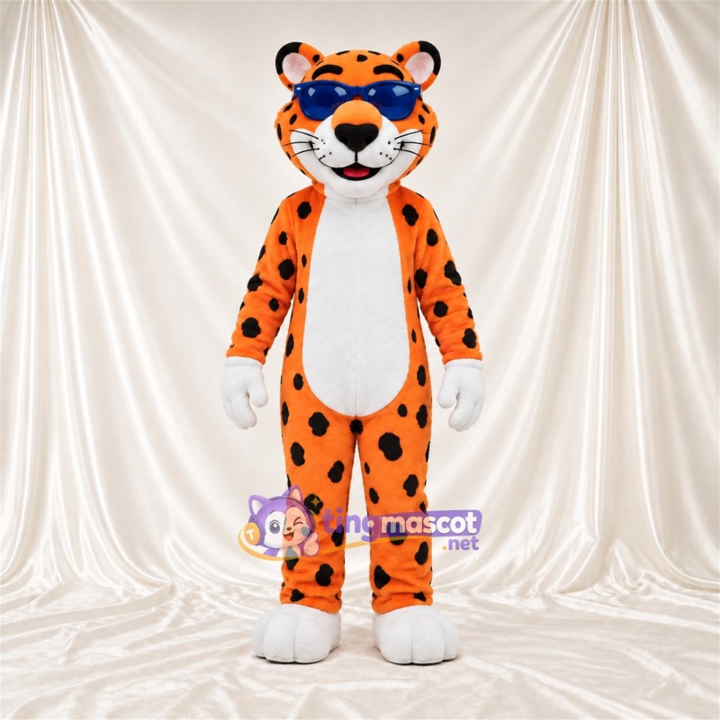 Maskottchenkostüm Gepard – orange / schwarz – Sonnenbrille (blau); Handschuhe (weiß) Maskottchenkostüm Gepard – orange / schwarz – Sonnenbrille (blau); Handschuhe (weiß)