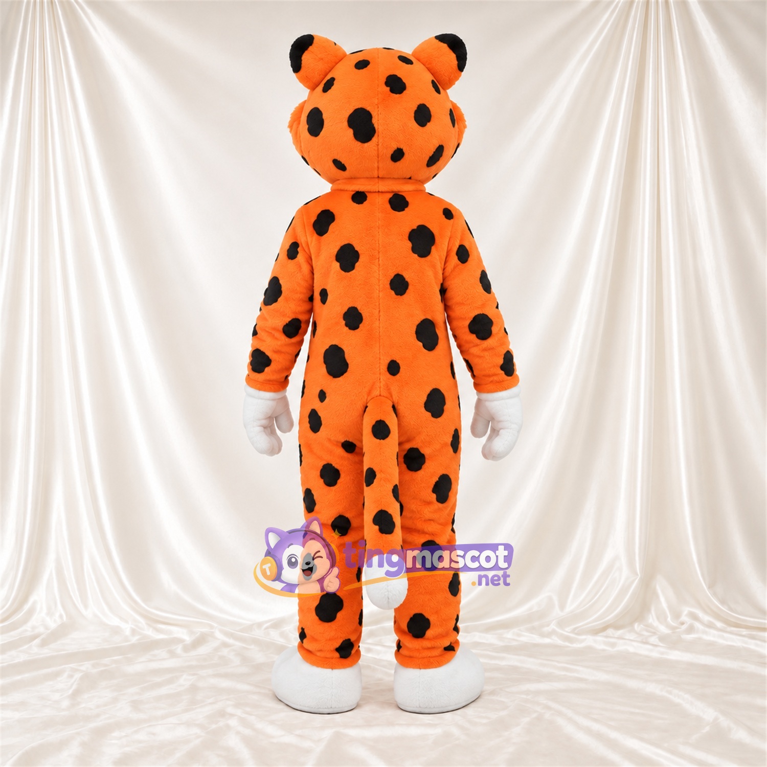 Maskottchenkostüm Gepard – orange / schwarz – Sonnenbrille (blau); Handschuhe (weiß) Maskottchenkostüm Gepard – orange / schwarz – Sonnenbrille (blau); Handschuhe (weiß)