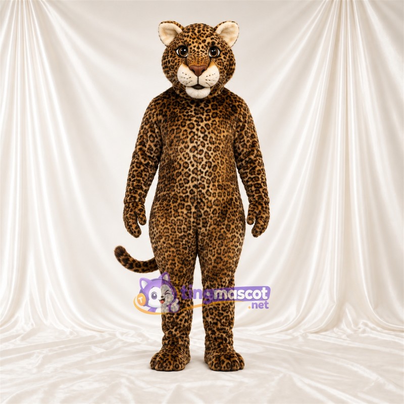 Costume de mascotte Léopard – brun clair / noir – Queue enroulée; Museau (blanc) Costume de mascotte Léopard – brun clair / noir – Queue enroulée; Museau (blanc)