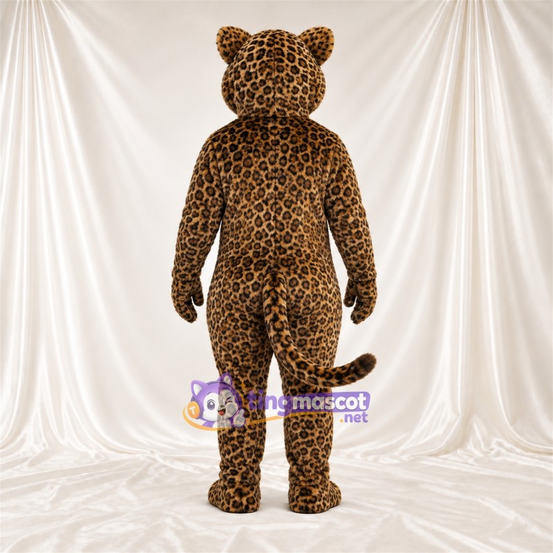 Costume de mascotte Léopard – brun clair / noir – Queue enroulée; Museau (blanc) Costume de mascotte Léopard – brun clair / noir – Queue enroulée; Museau (blanc)